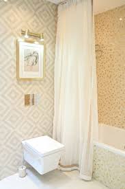 Sheer White Shower Curtain With Grosgrain Or Fabric Trim Love That Wall Paper House Styles Bathroom Showrooms Home