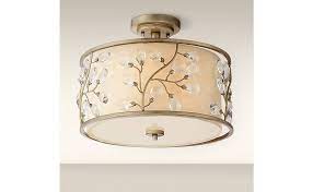 Semi flush mount ceiling lights. Crystal Buds Modern Ceiling Light Semi Flush Mount Fixture Antique Silver 16 Wide Beige Fabric Drum For Bedroom Kitchen Living Room Hallway Bathroom Barnes And Ivy Amazon Com