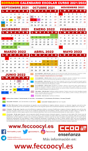 Agosto a diciembre enero a junio Calendario Escolar Curso 2021 2022 Feccoocyl