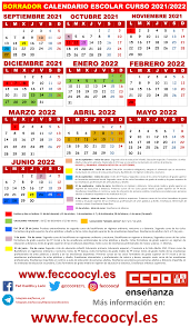 Se garantiza que habrá al menos 3 periodos vacacionales para que descansen los alumnos y el personal educativo. Calendario Escolar Curso 2021 2022 Feccoocyl