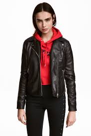 Black Biker Jacket In Soft Imitation Leather Collar With Snap Fasteners Diagonal Zip At Front And A Zip At Cuffs Coats Jackets Women Fashion Biker Jacket