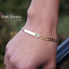 Maybe you would like to learn more about one of these? Engraved Bar Bracelet With Name Date Or Initials Large Chain Id Bracelet For Man Or Woman In Sterling Silver Yellow Or Rose Gold In 2021 Bar Bracelets Bracelets For Men Engraved