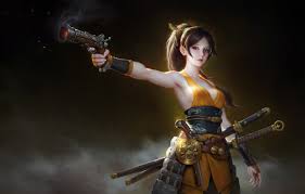 The best quality and size only with us! Wallpaper Girl Gun Fantasy Warrior Background Weapons Digital Art Artwork Swords Fantasy Art Kimono Monocle Images For Desktop Section Fantastika Download