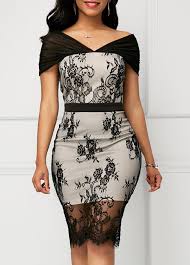 Lace Panel Short Sleeve V Neck Sheath Dress Rosewe Com Usd 34 43 Fashion Dresses Latest African Fashion Dresses Fashion Clothes Women