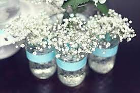Mason Jar Ideas Babys Breath Mason Jar Vases Via Catch My Party Boy Baby Shower Centerpieces Mason Jar Baby Shower Baby Shower Centerpieces