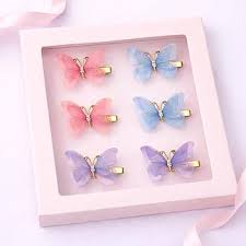 Faux Crystal Butterfly Hair Clips 6 Pack