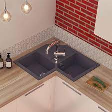 evier 2 bacs meuble angle cuisine evier granit gris