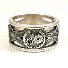 Silver Gear Ring Steampunk Art Deco Mens Ring Etsy Rings For Men Steampunk Rings Gear Ring