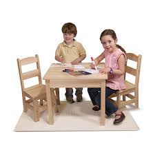 Melissa Doug Solid Wood Table And 2 Chairs Set Light Finish Furniture For Playroom Kids Wooden Table Wooden Table And Chairs Kids Table And Chairs