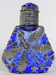Perfume Bottle Beautiful Blue Glass And Dragonfly Motif Perfume Bottles Glass Perfume Bottle Old Perfume Bottles