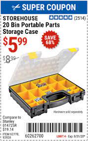 Storehouse 20 Bin Medium Portable Parts Storage Case For 5 99 Harbor Freight Tools Storage Harbor Freight Coupon