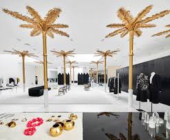 Aurora borealis, sky, stars, meteors, night, trees, astronomy. Gold Palm Trees Adorn The Monochromatic Interior Of Darial Concept Store