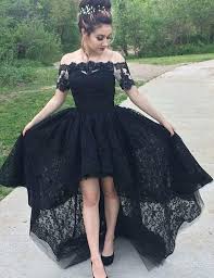Black Lace Prom Dress High Low Evening Gown Graduation School Party Dress Winter Formal Dress Dt0060 Homecoming Dresses Long Black Lace Prom Dress Prom Dresses Vintage