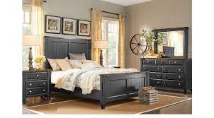 Burlap pillow shams add country flair. Cottage Town Black 7 Pc Queen Panel Bedroom Traditional