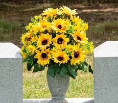 Spring cemetery mausoleum vase pink and cream roses lavender lilies lavender wisteria lilacs. Sunflower Cemetery Flower Arrangement Artificial Flowers For Etsy