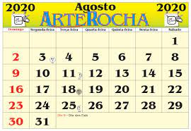 Calendário agosto 2020 com todas as datas comemorativas e feriados nacionais do brasil. Arterocha Calendario Mes De Agosto 2020
