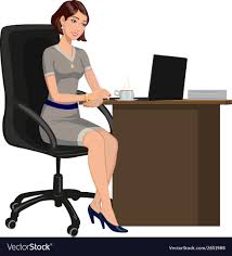 Woman Behind A Desk With A Laptop Royalty Free Vector Image