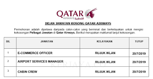Contoh soalan temuduga pembantu tadbir n19 spa. Jawatan Kosong Terkini Qatar Airways Pelbagai Jawatan Baru 2019 Kerja Kosong Kerajaan Swasta