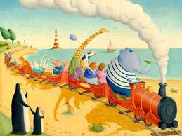Seaside Train Ride Darling Wall Decor For Nursery By Alison Jay For Oopsy Daisy Fine Art For Kids Sizes 24x18 119 And 40x30 Art Oopsy Daisy Canvas Wall Art