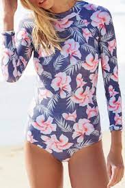 Iyasson Floral Printing Long Sleeves One Piece Swimsuit Long Sleeve Swimwear Long Sleeve Swimsuit Fashion
