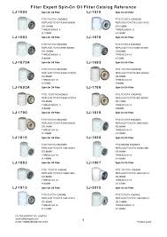 Toyota Spin On Oil Filter Catalog Reference