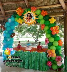 Princess Moana Theme Birthday Party Decorations Cake Table With Balloon Arch With Hawaii Moana Birthday Party Theme Moana Party Decorations Moana Themed Party