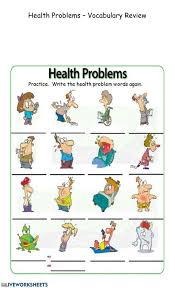 Colouring sheets, crossword and wordsearch puzzles and much more. Health Problems Vocabulary Review Interactive Worksheet Vocabulary English As A Second Language Esl Health Problems