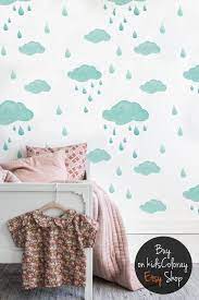 Pastel Rain Removable Wallpaper Pastel Clouds And Rain Etsy Kids Room Wallpaper Kids Room Murals Pastel Clouds