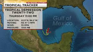 It's got quite a few neighbours. Tropical Depression Twenty Two Forms Over Southwest Gulf Of Mexico