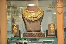 Antique gold choker necklace with jhumki earrings and tikka. Gold Choker Necklace Set From Pc Jeweller South India Jewels