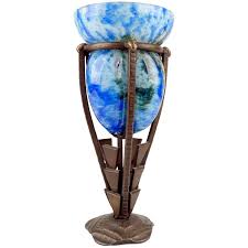 French Art Deco Glass And Wrought Iron Vase By Delatte Nancy Val Paris 1stdibs Com French Art Deco Art Deco Glass Art Deco