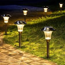 Amazon Com Gigalumi 8 Pack Solar Pathway Lights Solar Pathway Lights Outdoor Warm White Waterproof Glass Stainless Steel Automatic Solar Landscape Lights For Patio Yard Lawn Garden And Path Silver Finish Home Improvement
