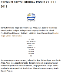 Prediksi Togel Uruguay Sabtu 21 Juli 2018 Dari Pamantogel Senior Togel Online Terpercaya Ai 1245 Colok Bebas 2 5 Kepala 1 2 5 Ek Uruguay Pengikut Kebebasan