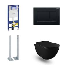 Grohe pack rapid sl autoportant + plaque hard graphite brossé + wc suspendu sento + abattant noir mat (autoportantblacksento1). Geberit Pack Banio Design Wc Suspendu Noir Mat Et Touche Noire Banio