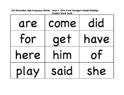 Jan Richardson High Frequency Words Levels A G Student Word Cards