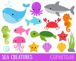 Perfect for for summer party invites, scrapbooking baby shower graphics, decor and more. Sea Creatures Clipart Under The Sea Clip Art Whale Shark Etsy
