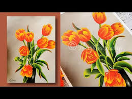 Maybe you would like to learn more about one of these? Acrylic Painting Beautiful And Easy Tulips Flower Painting On Canvas Flower Vase Painting Youtube