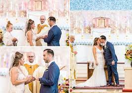 Bride Groom Exchange Rings Vows Kisses During Their Catholic Wedding Ceremony At St Ch Catholic Wedding Ceremony Catholic Wedding Wedding Ceremony Photos