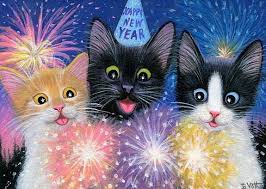 Kittens Cat Sparklers Fireworks New Year Celebration Original Aceo Painting Art Miniature Kitten Art Black Cat Art Cats