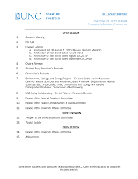 FULL BOARD MEETING September 26, 2019, 8:30AM Chancellors Ballroom,  Carolina Inn OPEN SESSION 1. Convene Meeting 2. Roll Call