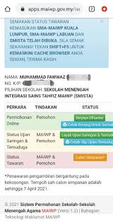 Semakan keputusan tawaran sma negeri terengganu ambilan 2021. Semakan Sma Maiwp