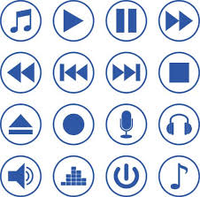 multimedia media player video web movie vector button interface play music pause audio volume sound control design vector music logo color set