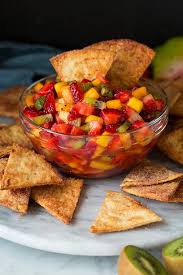 Cut tortilla into four squares, each tortilla will make four cinnamon sugar fried apple sticks. Fruit Salsa With Cinnamon Tortilla Chips Cooking Classy
