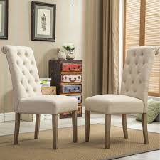 Our gallery contains upholstered dining chairs in a refreshing range of colors, styles, and materials, the better to showcase the astounding number of combinations possible when you design a room with the seating in mind. Roundhill Furniture Habit Solid Wood Tufted Parsons Dining Chair Tan Set Of 2 Walmart Com Walmart Com