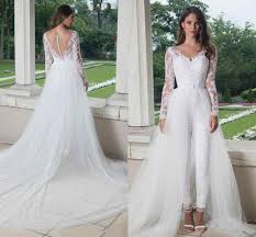 Dhgate are always here to offer halter neckline lace wedding dress with lowest price, highest quality, and best customer services. Illusion Long Sleeve Wedding Jumpsuit With Detachable Train 2020 Sheer Jewel Neck Lace Tulle Bride Wedding Dress With Pant Suit Wedding Dresses Aliexpress