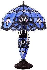 Stained Glass Lamp Blue Purple Baroque Tiffany Style Table Lamps 3 Light W16h22 Inch Lavender Lampshade Antique Base Tiffany Style Table Lamps Lamp Table Lamp