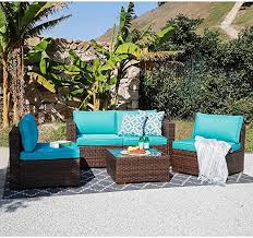 Amazon Com Oc Orange Casual Patio Rattan Sofa Set Couch Wicker Patio Furniture Set Garden C In 2020 Turquoise Cushions Patio Furniture Sets Wicker Patio Furniture Set
