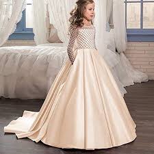 Amazon Com Angel Dress Shop Princess Tulle Ball Gown Kids Long Sleeves First Communion Wedding Dresses For Girls Fancy Flower Girl Dresses Girl Princess Dress