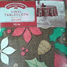 Find the best prices on christmas vinyl tablecloths at shop better homes & gardens. Circular Christmas Tablecloth Vinyl 70 Poinsettia Holiday Time New Tablecloths Home Garden