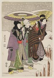Actors And Women In The Snow Japanese Art Japanese Prints Japan Painting